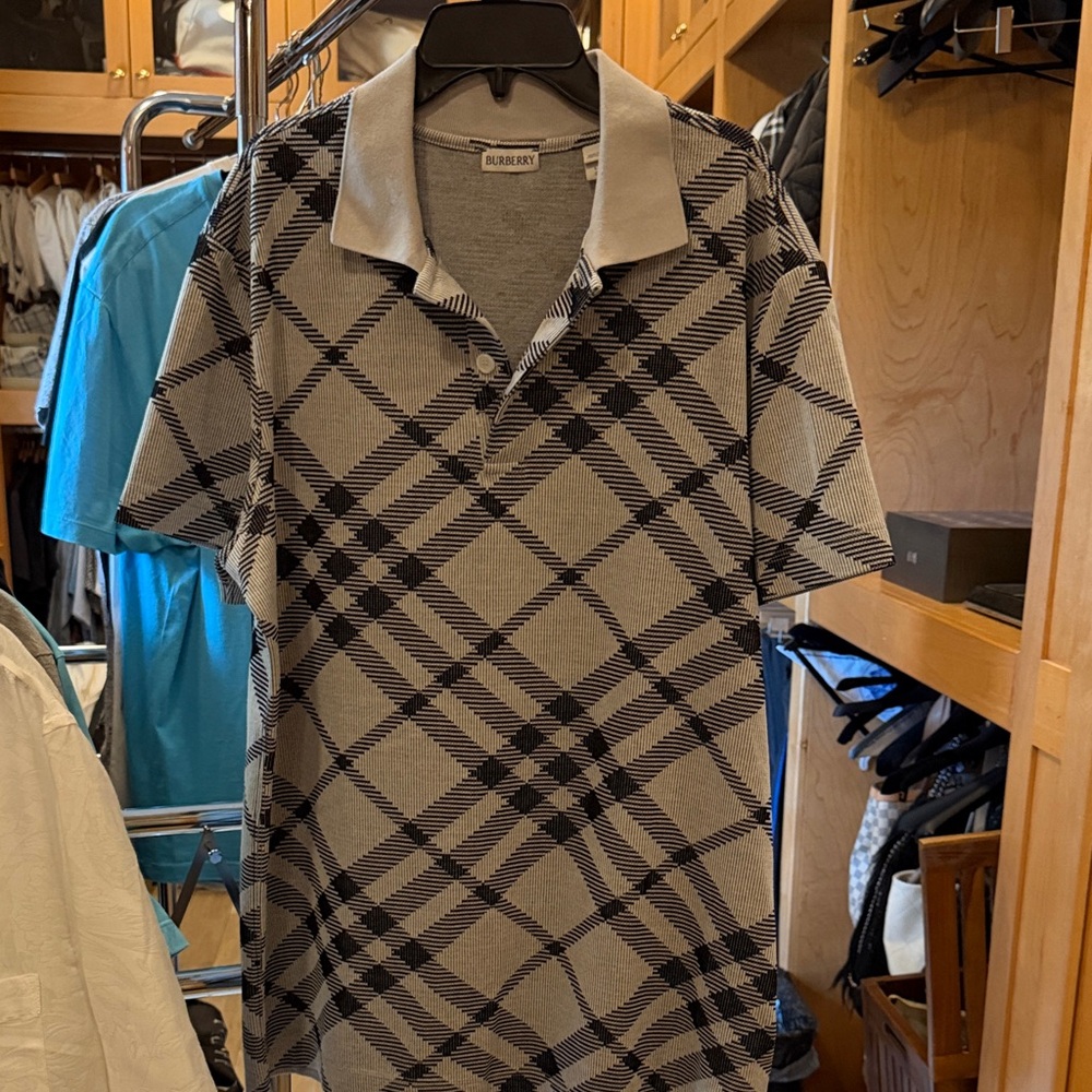 Burberry Black and Gray Checkered Polo Shirt